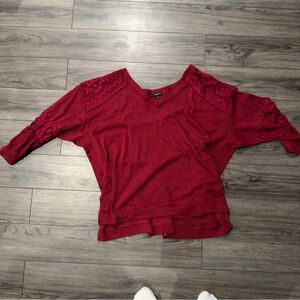 torrid Red Lace-Shoulder V-Neck Sweater Top